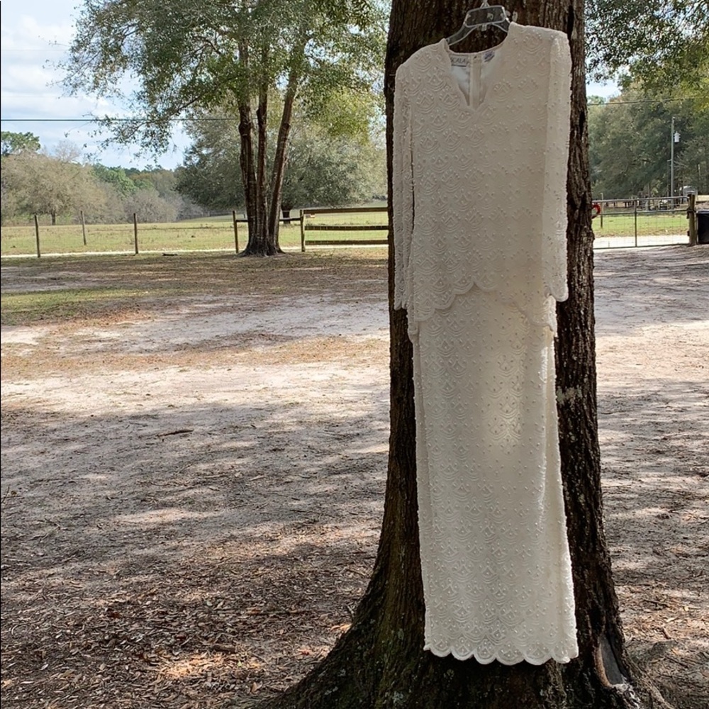 Scalia pearl hand beaded off white wedding dress